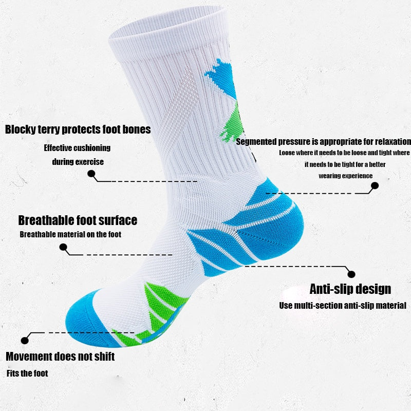 5 Pairs For Men Compression Running Socks Athletic Socks With Cushion Basketball Sport Socks Anti-odor And Anti-slip For Running Fitness Hiking And Cycling