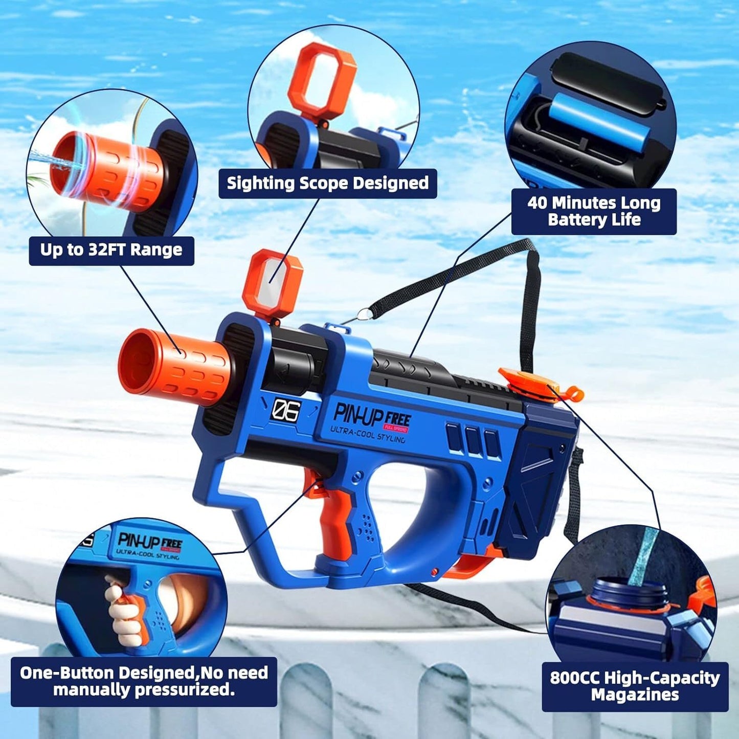 Lectric Water Gun For Adults Kids, Motorized Squirt Guns With Rechargeable Battery 800cc High Capacity, Long Distance Automatic Water Guns Up To 32 FT Range,Water Blaster Beach Pool Toys