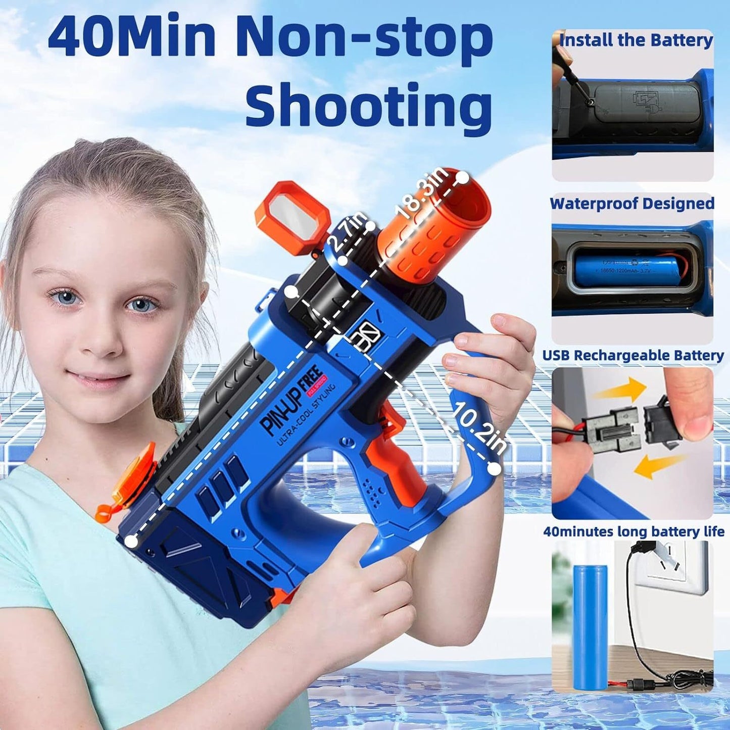 Lectric Water Gun For Adults Kids, Motorized Squirt Guns With Rechargeable Battery 800cc High Capacity, Long Distance Automatic Water Guns Up To 32 FT Range,Water Blaster Beach Pool Toys