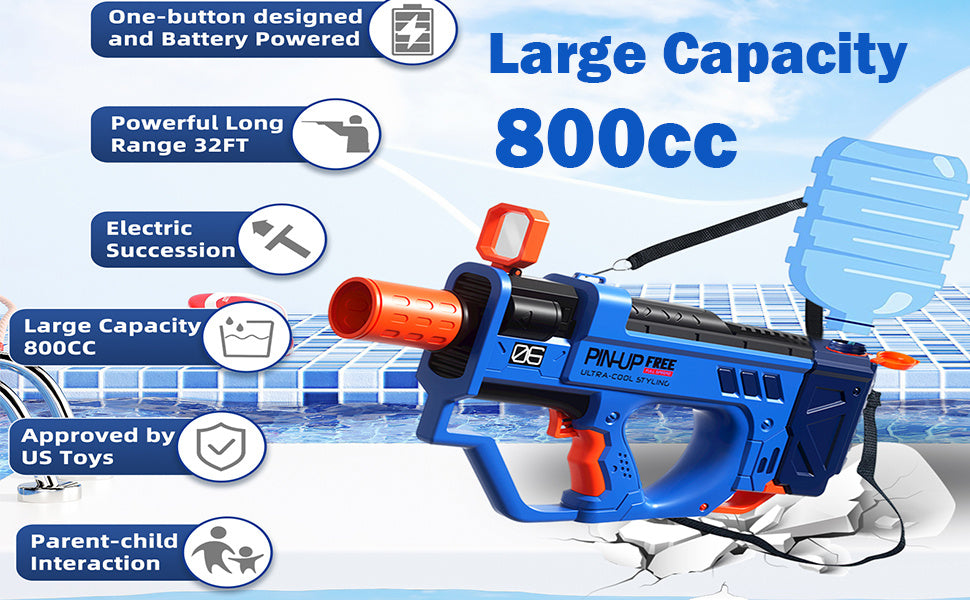 Lectric Water Gun For Adults Kids, Motorized Squirt Guns With Rechargeable Battery 800cc High Capacity, Long Distance Automatic Water Guns Up To 32 FT Range,Water Blaster Beach Pool Toys