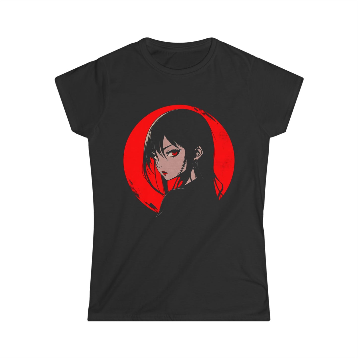 Anime-Inspired Women's Softstyle Tee - Stylish Graphic Tee with Bold Red Design