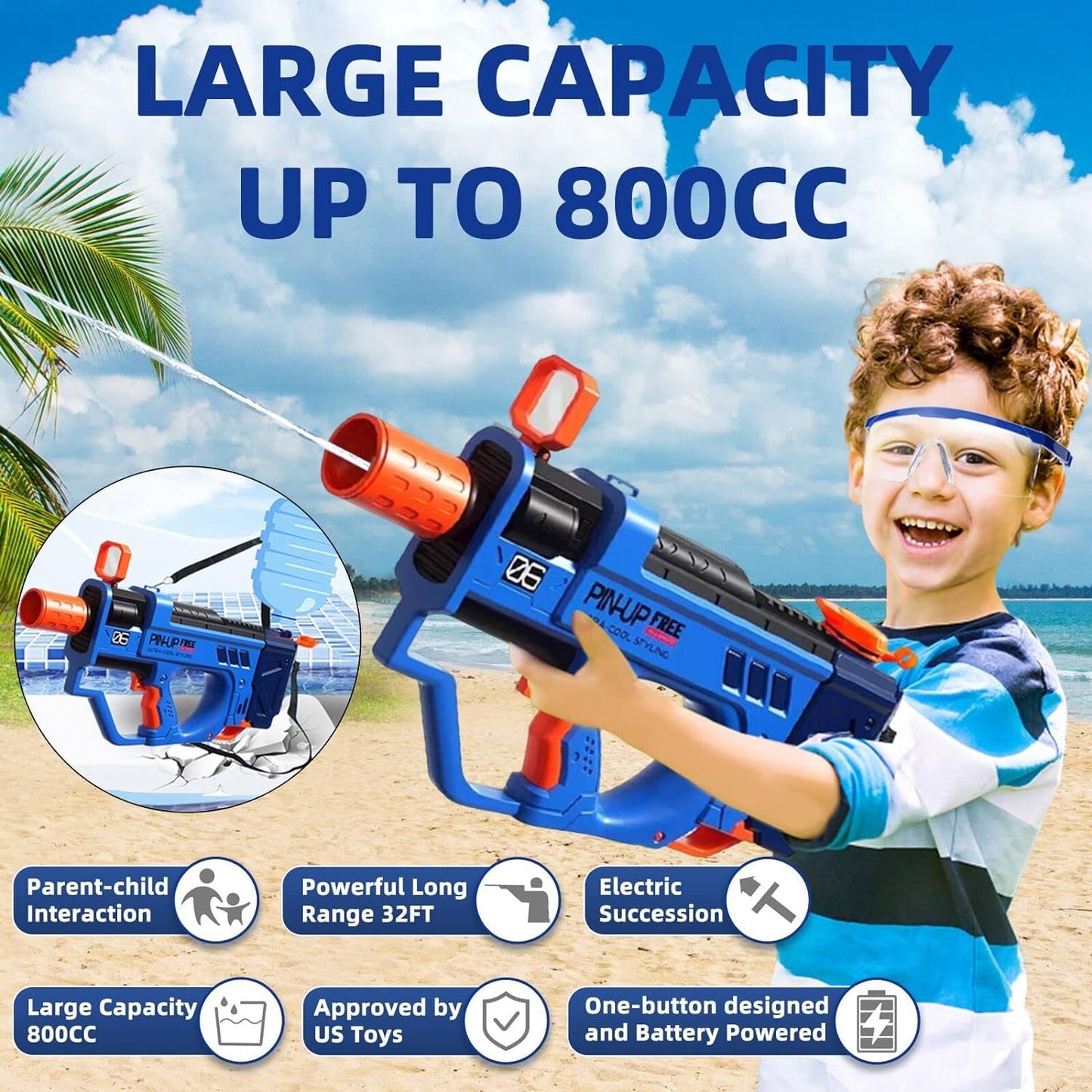 Lectric Water Gun For Adults Kids, Motorized Squirt Guns With Rechargeable Battery 800cc High Capacity, Long Distance Automatic Water Guns Up To 32 FT Range,Water Blaster Beach Pool Toys
