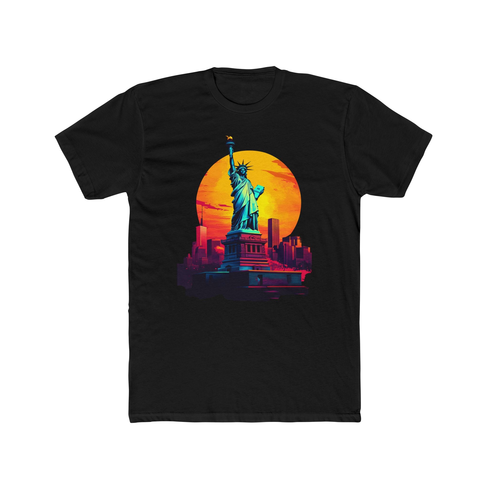 Statue of Liberty Sunset Unisex Cotton Crew Tee - Perfect for Travelers and Freedom Lovers