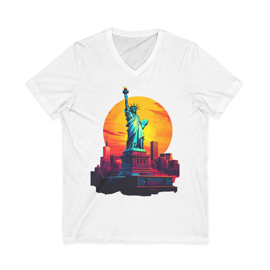 Retro Statue of Liberty V-Neck Tee - Unisex Short Sleeve Shirt