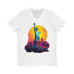 Retro Statue of Liberty V-Neck Tee - Unisex Short Sleeve Shirt