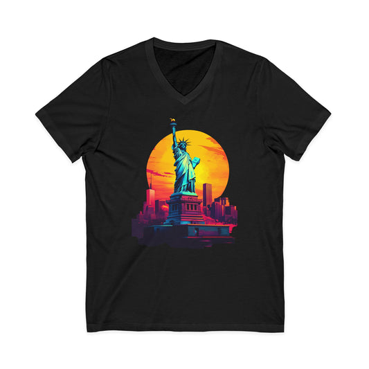 Retro Statue of Liberty V-Neck Tee - Unisex Short Sleeve Shirt