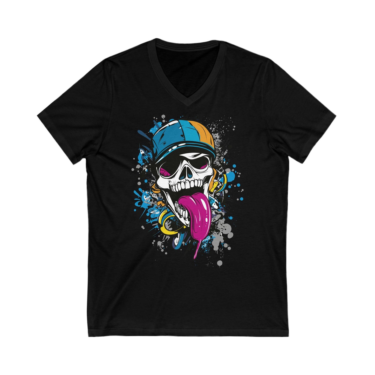 Skull V-Neck Tee for Bold Style Enthusiasts