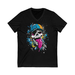 Skull V-Neck Tee for Bold Style Enthusiasts