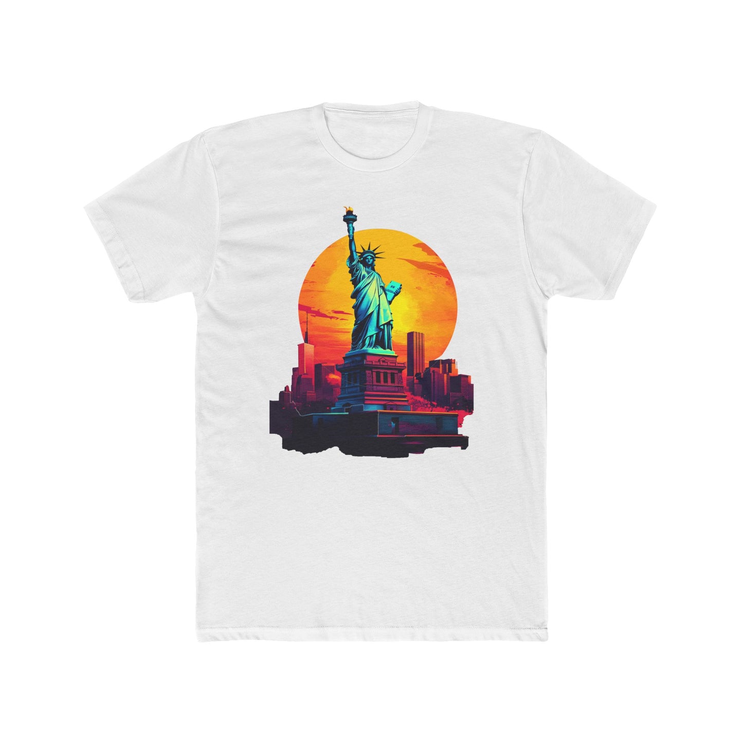 Statue of Liberty Sunset Unisex Cotton Crew Tee - Perfect for Travelers and Freedom Lovers