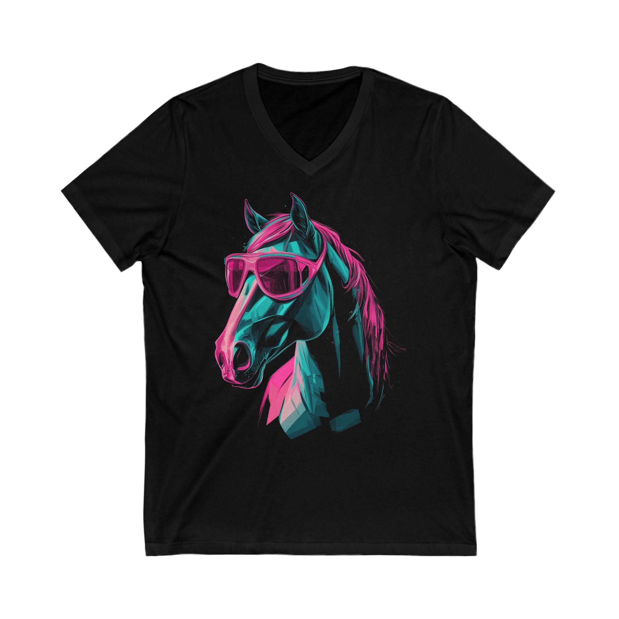 Trendy Horse Graphic V-Neck Tee - Retro Cool Design