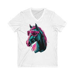 Trendy Horse Graphic V-Neck Tee - Retro Cool Design