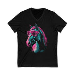 Trendy Horse Graphic V-Neck Tee - Retro Cool Design