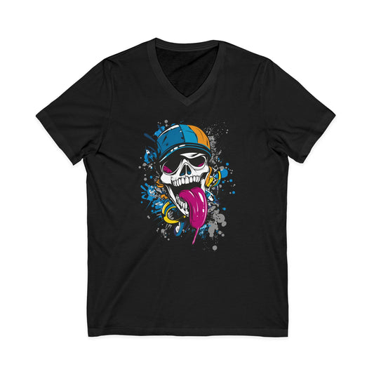 Skull V-Neck Tee for Bold Style Enthusiasts