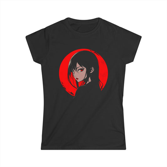 Anime-Inspired Women's Softstyle Tee - Stylish Graphic Tee with Bold Red Design