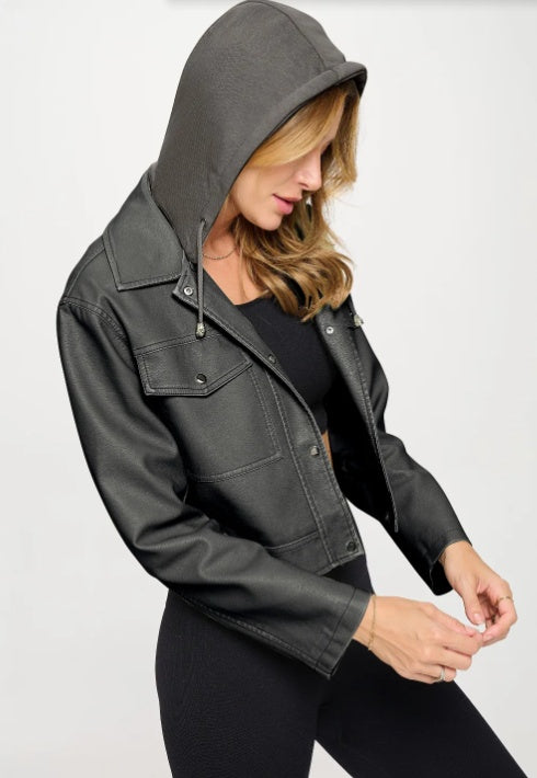 Coalition LA Snap Down Cropped Hooded Jacket