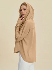 Double Take Full Size High-Low Dropped Shoulder Long Sleeve Hoodie