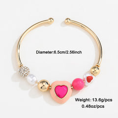 Fashion Original Design Heart Peach Pearl Combination Bracelet Suit