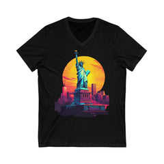 Retro Statue of Liberty V-Neck Tee - Unisex Short Sleeve Shirt