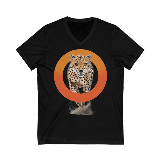 Cheetah Running V-Neck Tee - Unisex Short Sleeve Shirt
