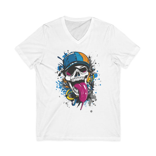 Skull V-Neck Tee for Bold Style Enthusiasts