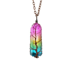 Hot Selling Stone Crystal Pillar Tree Of Life Pendant Ins Fashion Necklace