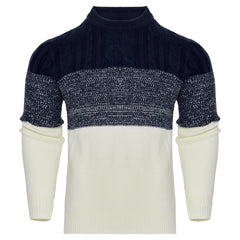 Men's Casual Color Block Long Sleeve Cable Knit Pullover Sweater