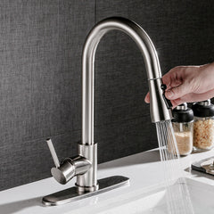 Pull-out Hot And Cold Household Kitchen And Dishwashing Brushed Copper Sink Faucet