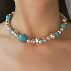 Elegant Turquoise Beaded Necklace For Women Europe And America Cross Border Fashion Beaded