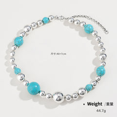 Elegant Turquoise Beaded Necklace For Women Europe And America Cross Border Fashion Beaded