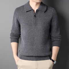 Solid Color Popular Zipper Men's Lapel Knitted Sweater