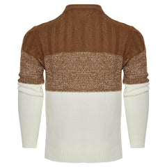 Men's Casual Color Block Long Sleeve Cable Knit Pullover Sweater