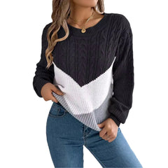 Color Matching Twist Lantern Sleeve Knitted Pullover Sweater