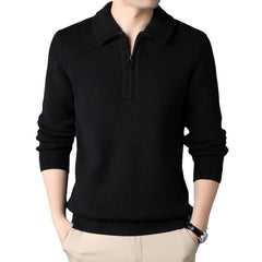 Solid Color Popular Zipper Men's Lapel Knitted Sweater