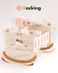 ROBOTIME Doll Crib Wooden Baby Doll Cradle Doll Bed Doll Furniture Accessories Doll Rocking Cradle With Bedding For 18 Inch Dolls