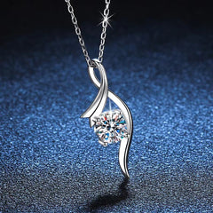 925 Sterling Silver Classic Four-claw 1 Karat-inch Diamond Necklace