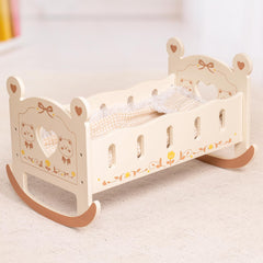 ROBOTIME Doll Crib Wooden Baby Doll Cradle Doll Bed Doll Furniture Accessories Doll Rocking Cradle With Bedding For 18 Inch Dolls