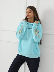 Women's Solid Color Floral Long Sleeved Sweatshirt